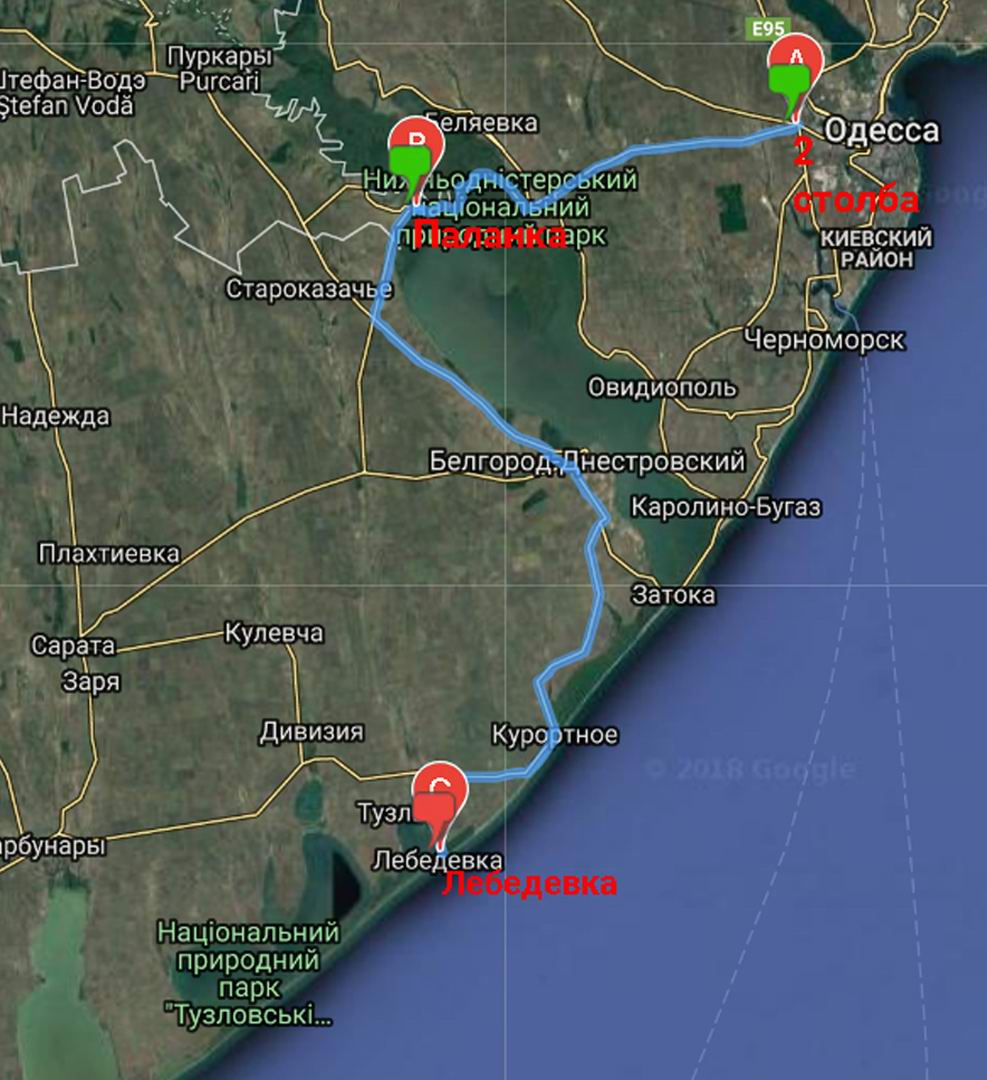 Схема проїзду від Одеси до курорту Лебедівка